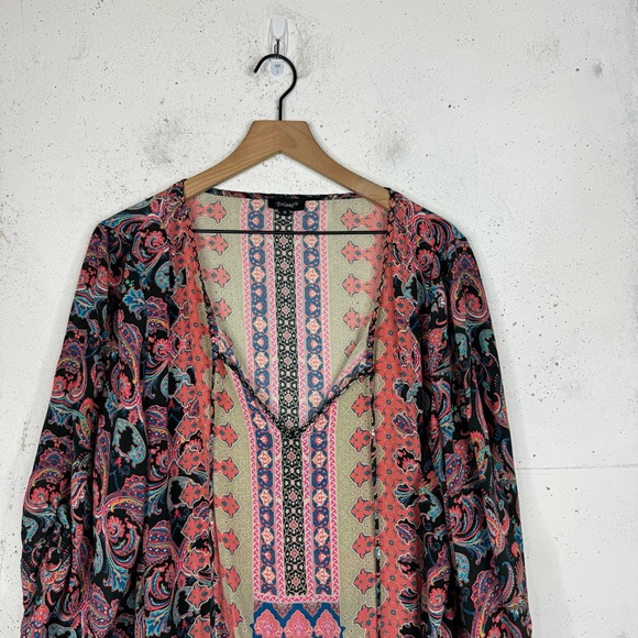 Tolani Deep V-Neck Silk Peasant Floral Print Tunic Top Oversize Silk Blouse 1X - Picture 2 of 10